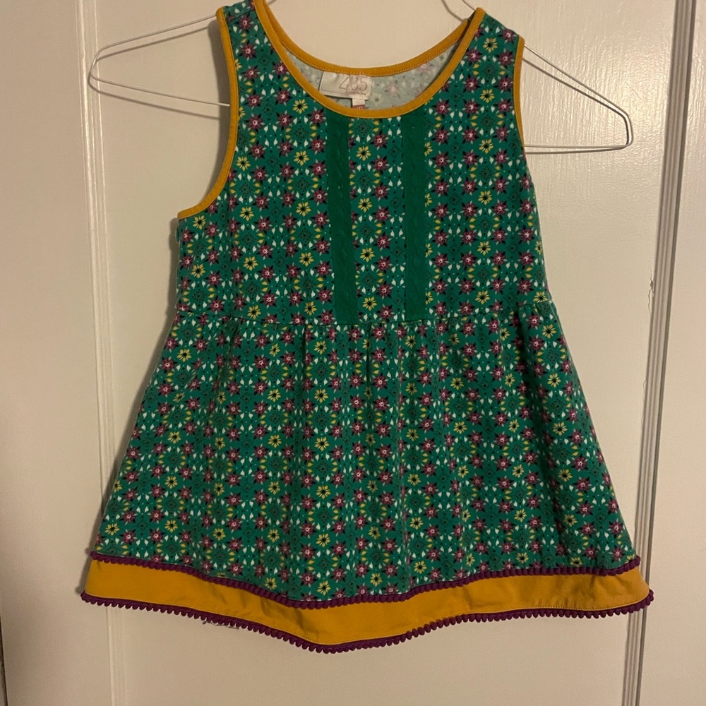 Matilda Jane Green Floral Tank Tunic Top with Mustard Trim Girls Size 10